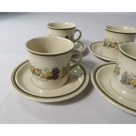 Royal Doulton Harvest Garland Cups Saucer Set of 4 Vintage 1976 Lambeth Stonewar - Picture 2 of 10